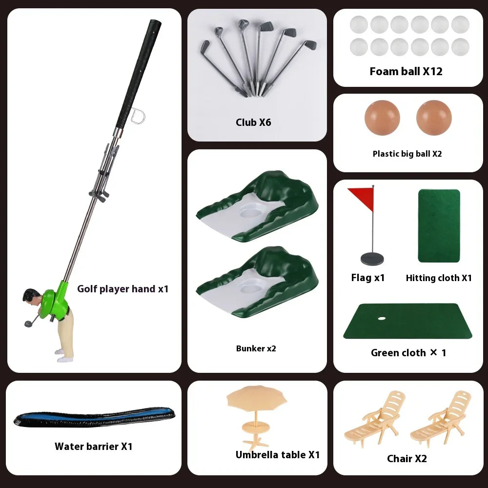 Mini Golf Toy Set, Desktop Indoor Golf Game with Course Cloth & Clubs, Interactive Family Sport Game for Kids Adults