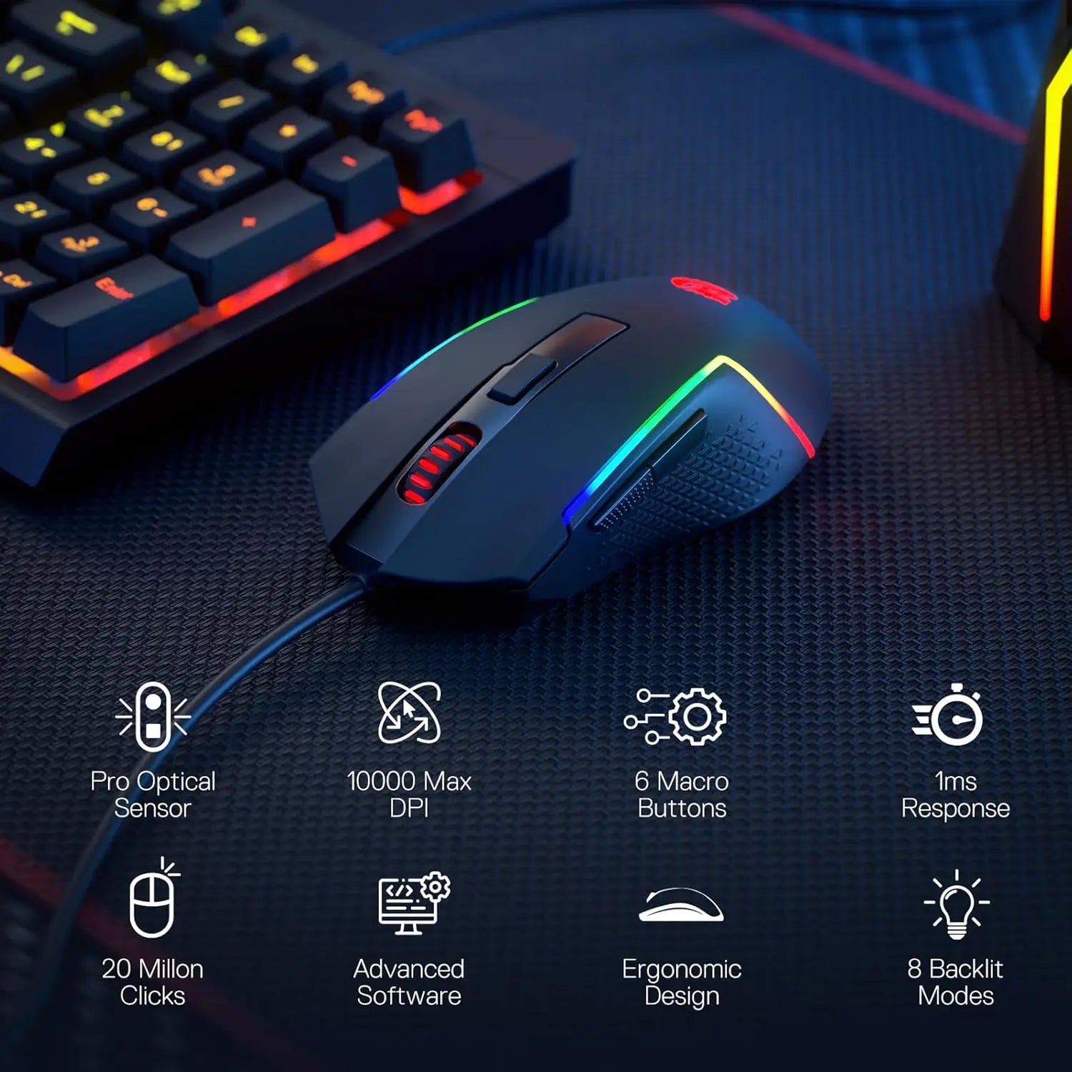 Redragon S141 Gaming Keyboard & Mouse Combo,K515 Wired RGB Membrane Keyboard and 10000 DPI Wired M616 Gaming Mouse Bundle Secondary image