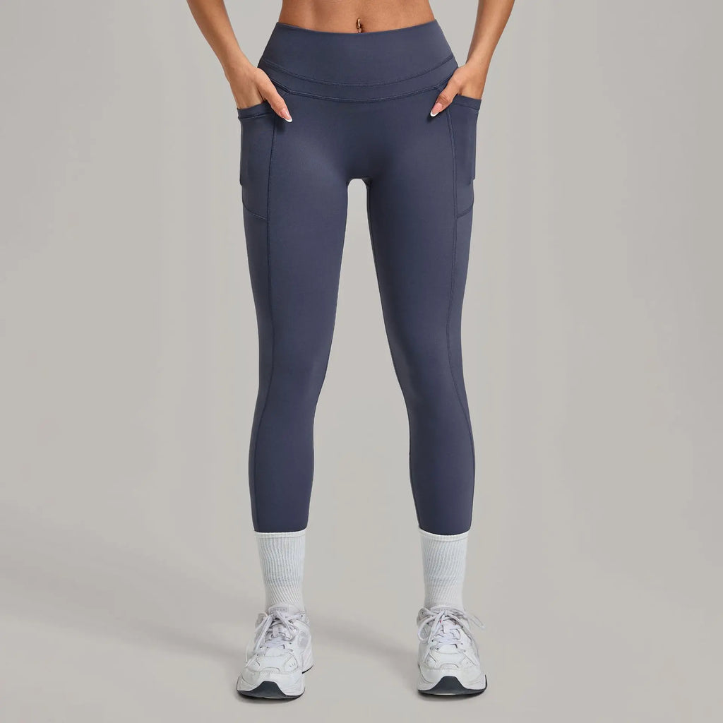 Women's Gym High-waisted High-stretch Yoga Pants with Side Pockets Leggings Workout Running Tights Quick-dry Fitness Trousers