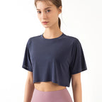 Women Yoga Tops Loose Running Exercise Sport Crop Top Ultralight Elastic Breathable Short Sleeve Gym Fitness Shirt