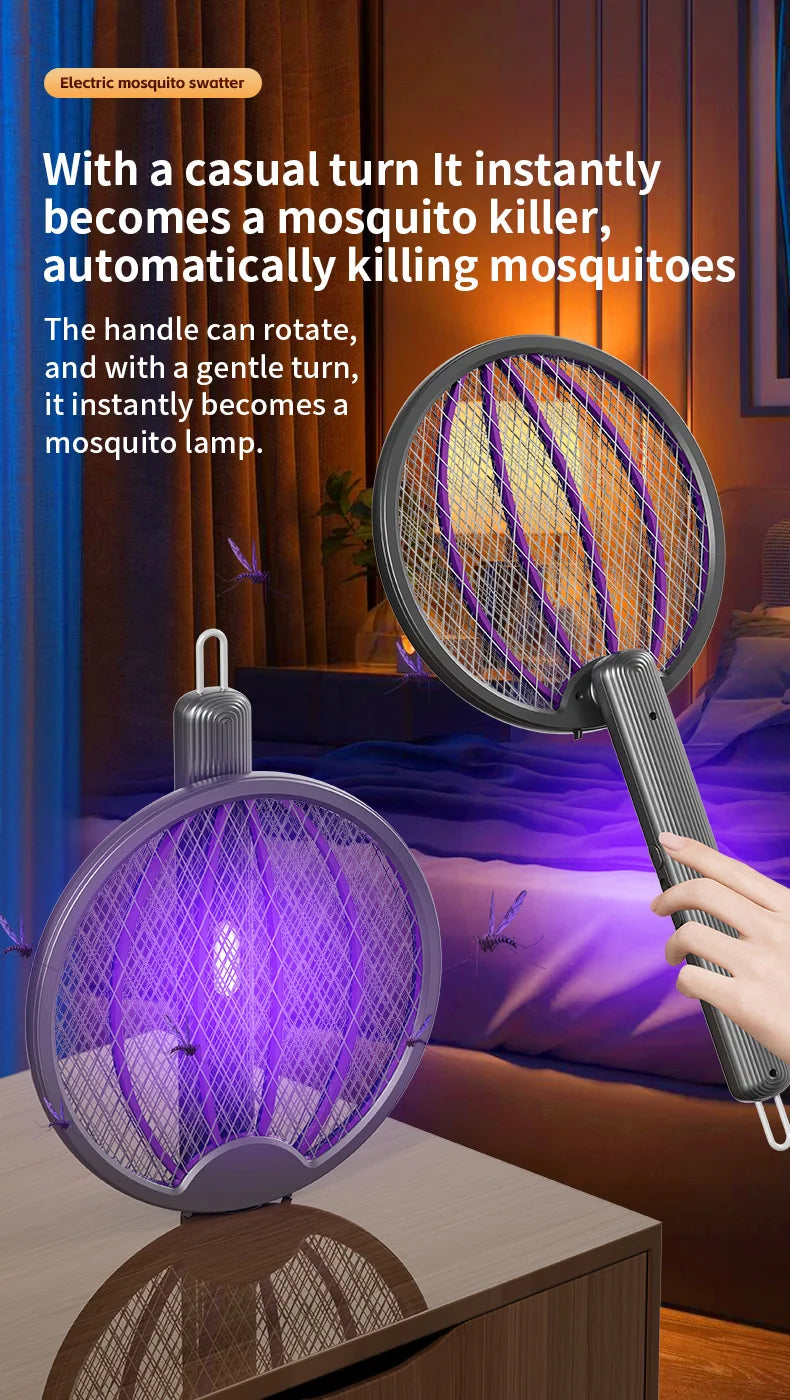 Foldable Electric Mosquito Swatter 3-in-1 Electric Mosquito Killer Anti-mosquito Lamp Rechargeable Wall-Mounted Mosquito Swatter