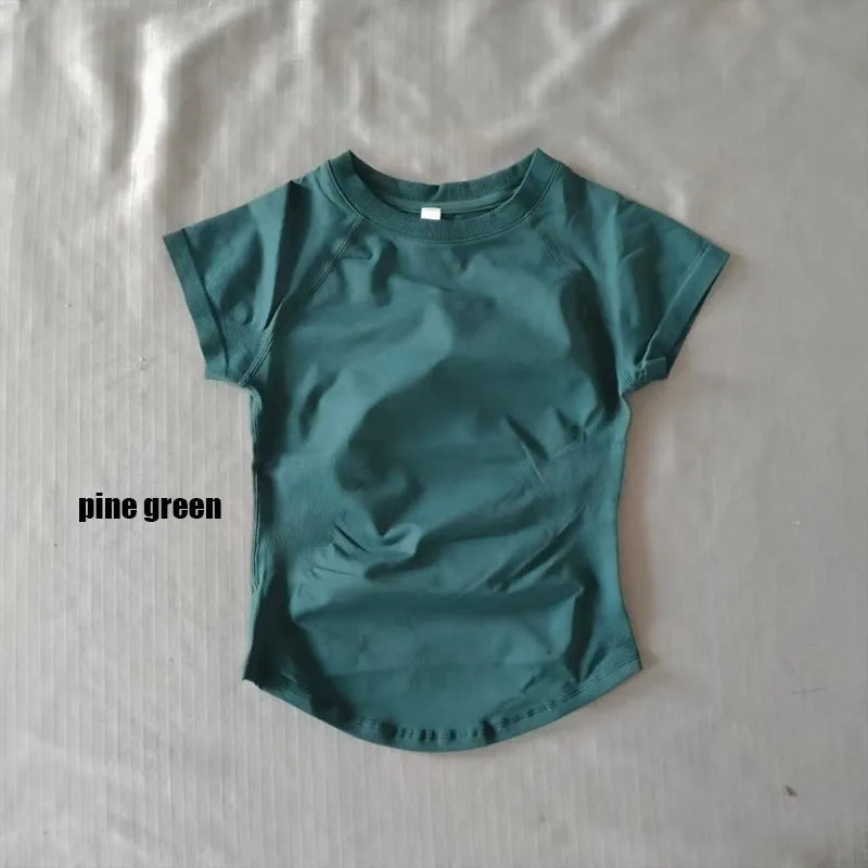 DF LOGO Short-Sleeve Sports T-Shirt  for Women,Impact Cropped Gym Top, Lightweight Yoga Top, Stretchy Athletic Tee