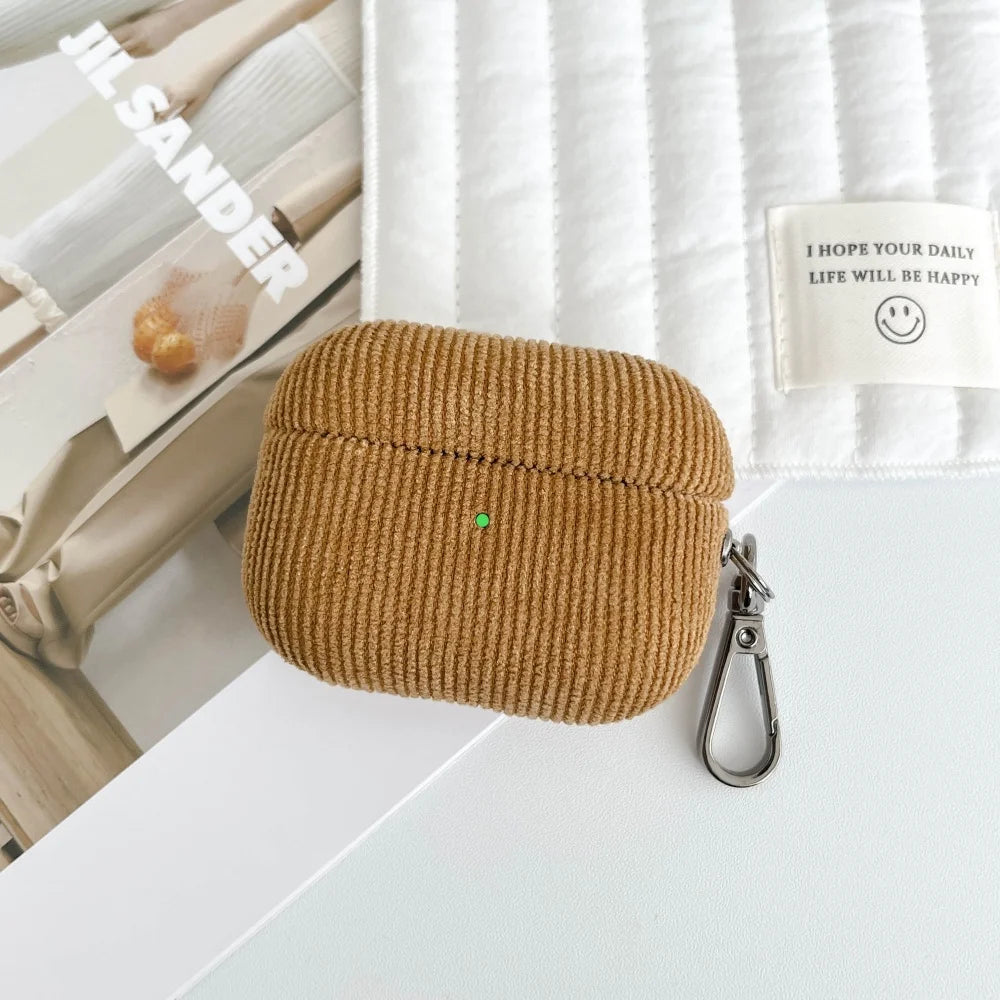 Winter Matte Corduroy Fabric Hook Earphone Case For Apple Airpods 1 2 3 4 Pro 3 2 Wireless Bluetooth Earphone Anti Scratch Cover