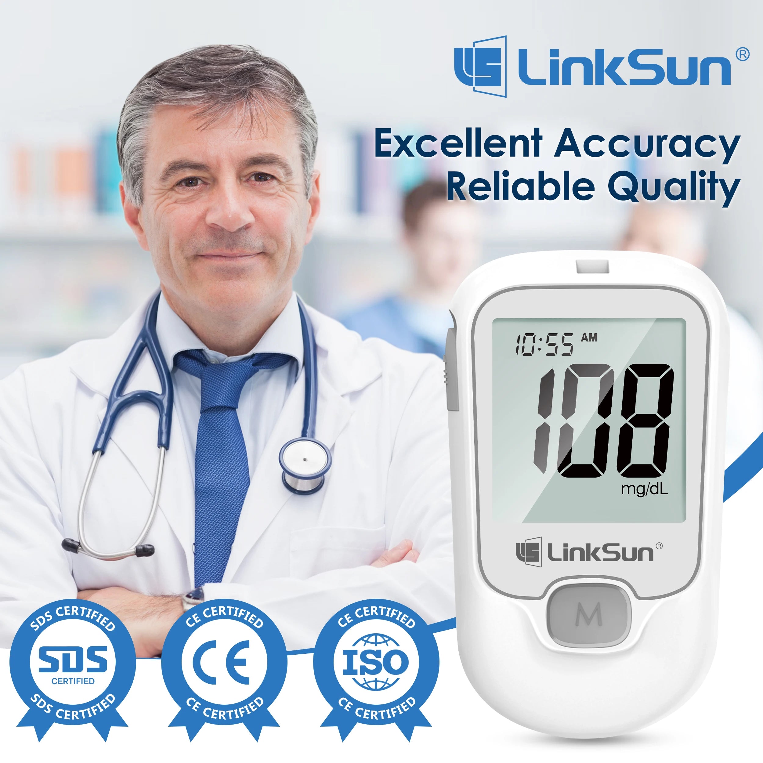 LinkSun G-425-1 Blood Glucose Meter Kit 50/100pcs Test Strips Lancets for Diabetes Monitor Digital Glucometer Blood Sugar Meter Secondary image