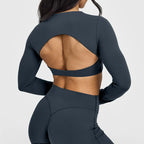NCLAGEN Yoga Top With Built-in Bra Long-sleeve Women's Gym Clothes Backless Workout Tee High Elastic Breathable Fitness Shirt