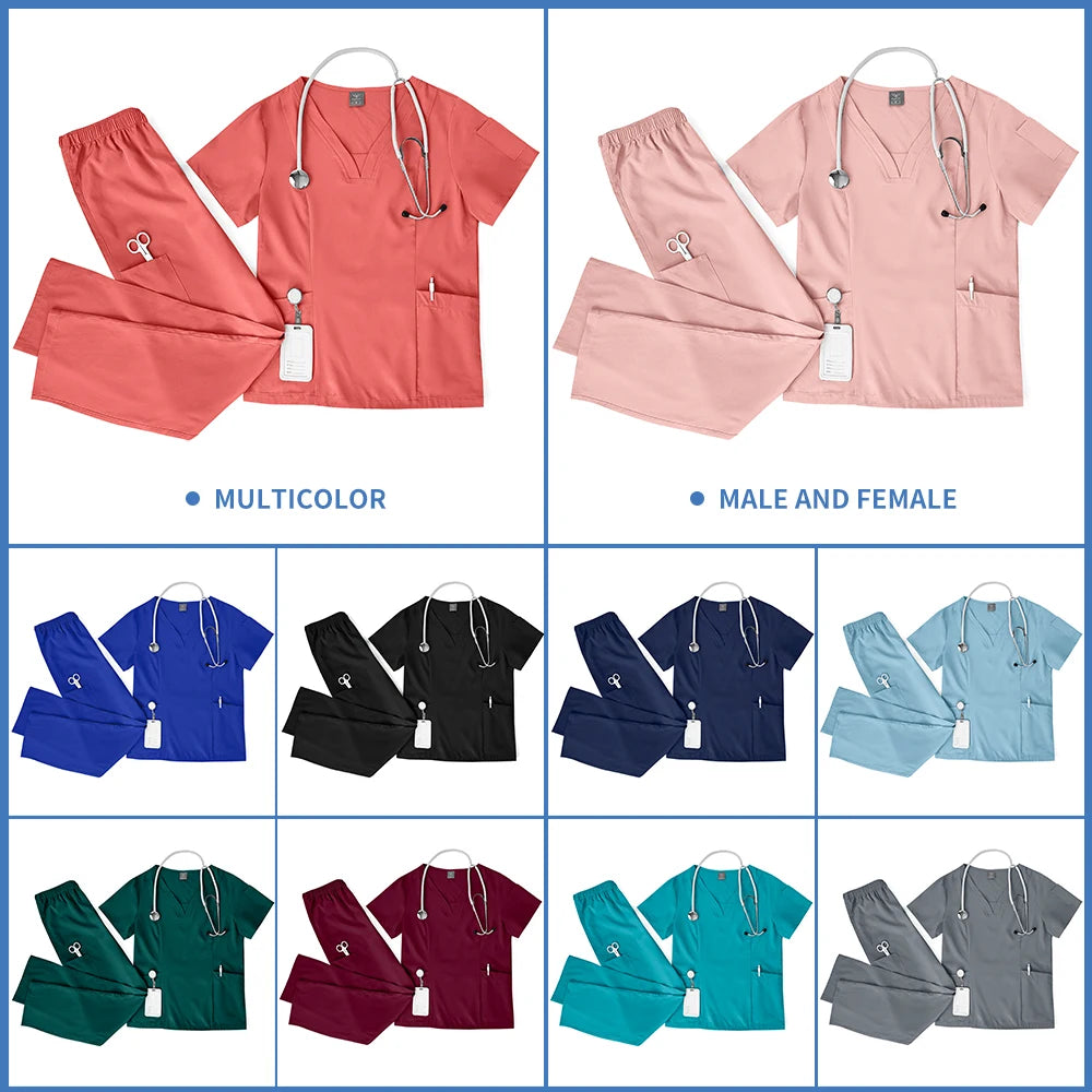 Niaahinn Scrubs Uniforms Sets Wholesale Medical Scrub Stretch Suit Healthcare Nursing Uniform Unisex Surgical Uniforms Woman Men