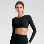 NCLAGEN Sports Tops Gym Women Fitness T Shirt Long Sleeve Open Back Pilates Yoga Padded Crop Top Running Workout Fitness Blouse