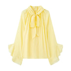NLZGMSJ Bow DecorationLoose Long Sleeved Blouses For Women New Fashion Ruffle Edge Shirts and Blouses Woman Top