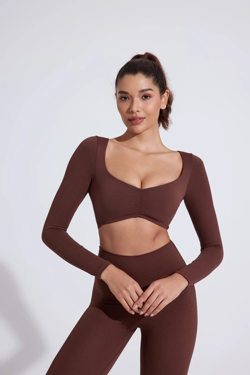 QINACTIVE Women Yoga Shirts Crop Top Long Sleeves Shirts for Women Yoga Sports Fitness Gym Clothes Workout Tops