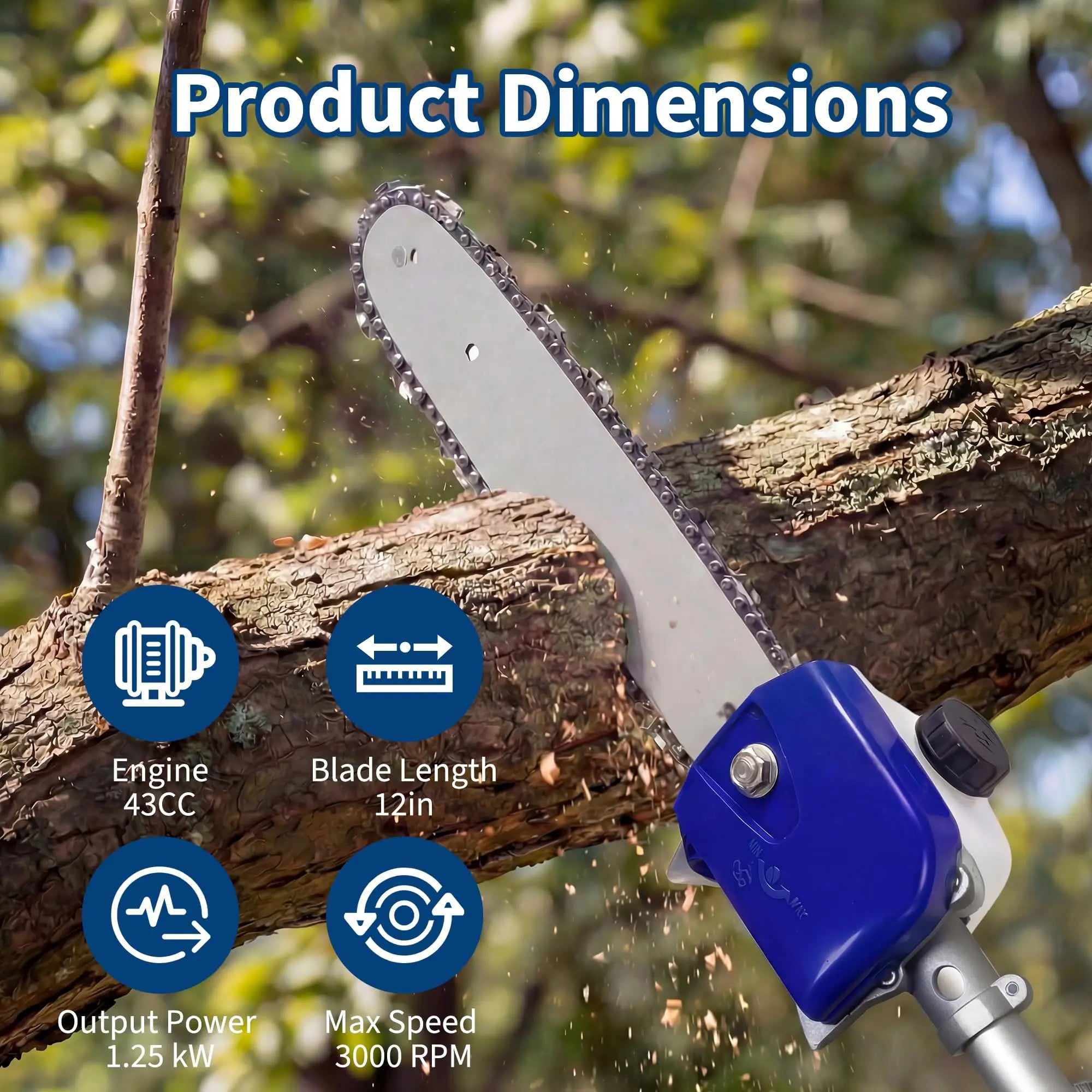 43CC 52CC Petrol Pole Saw 30cm Cutting Bar Long Reach Chainsaw Extendable 2.9m Tree Pruner Garden Power Tool With Shoulder Strap