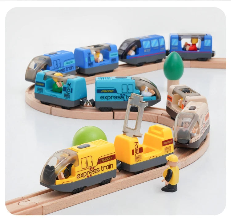 Magnetic Train Toys Electric Car Locomotive Diecast Slot Wooden Railway Accessories fit for Brand Wooden Tracks Kids Toys