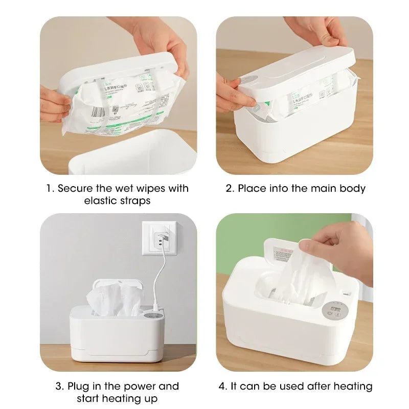 Baby Wipe Warmer Heater with LED Display, Wet Towel Dispenser Portable USB Charge Baby Wipe Warmer Napkin Heating Box Home/Car