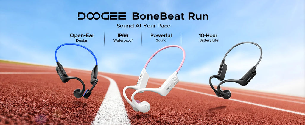 DOOGEE BoneBeat Run Bone Conduction Headphones Open-Ear Wireless Sports Earphone 10 Hours Battery Life for Running, Cycling