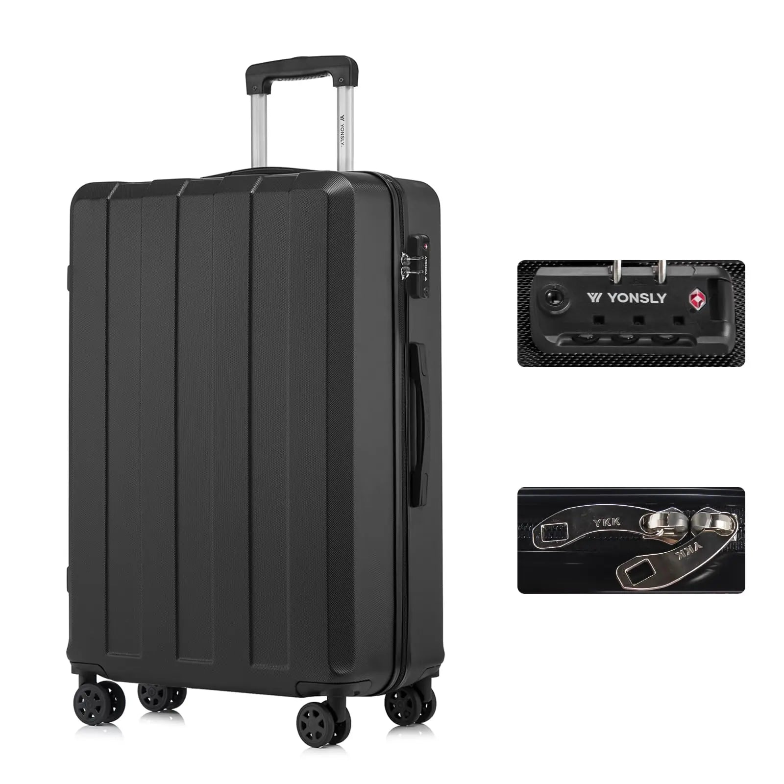 YONSLY Hardshell Suitcase 20/24/28 Inches with TSA Lock YKK Zipper 4 Silent 360° Wheels Mesh Compartment Trolley Rolling Luggage Hand Luggage Suitcase for Business Trips, Vacations, Family Journeys, and Weekend Getaways