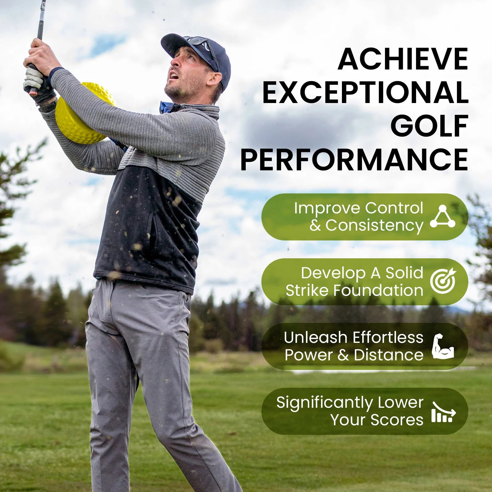 Golf Smart Ball Training Aid with Adjustable Lanyard, Portable Impact Swing Trainer,Posture Correction Aid with 3 Sizes S/M/L
