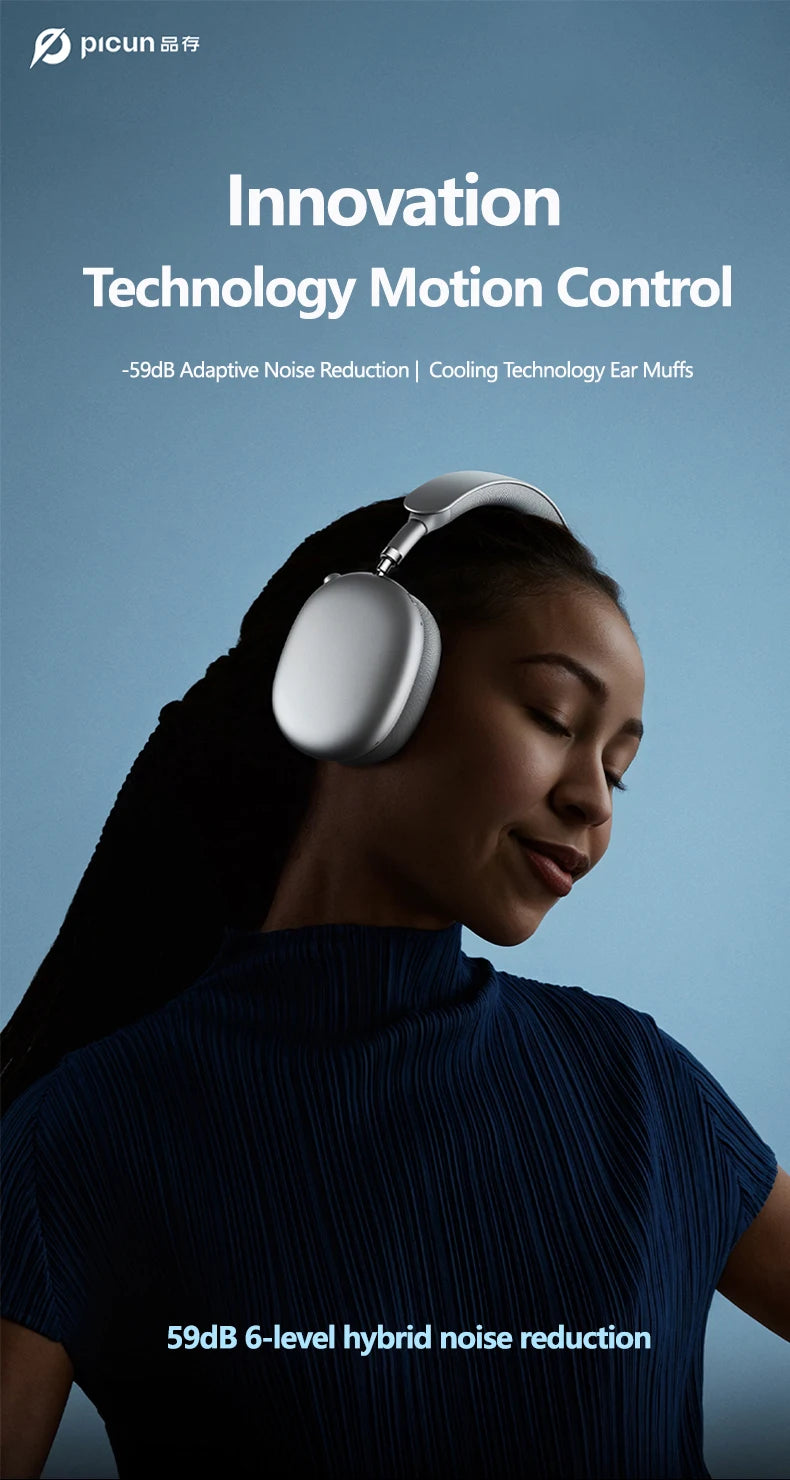 Picun F8MAX ANC Wireless Headphone 59dB Hybrid Active Noise Canceling Spatial Audio Earphone Bluetooth 6.0 Over Ear Headset 180H