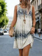 2026 New Bohemian Sleeveless Dress for Women, Summer Loose Slim Ink Wash Print A-Line Vacation Dress