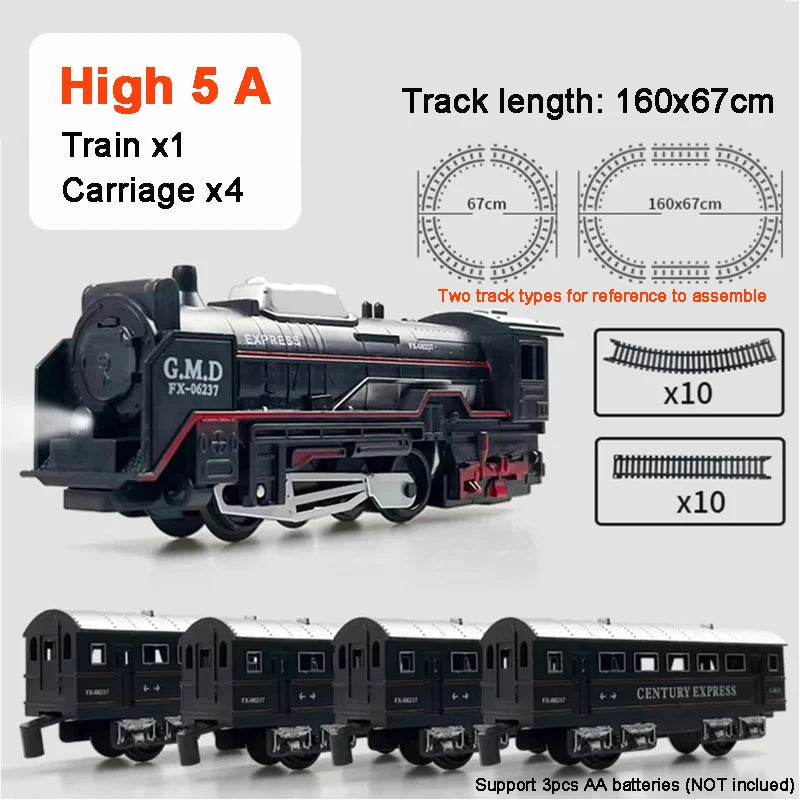 Classical Railway Freight Train Toy Electric Train Track Set with Light Tracks Model Toys for Kids Gift Children Adult Toy