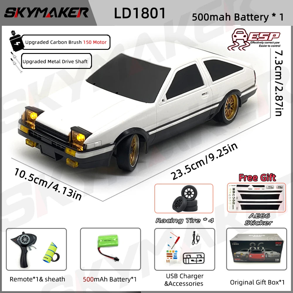 Skymaker AE86 Model LD1801 RX-7 FC LD1802 1:18 RC Drift Car 1/18 2.4G Remote Control ESP Gyroscope LED Mini RC Racing Car Toys