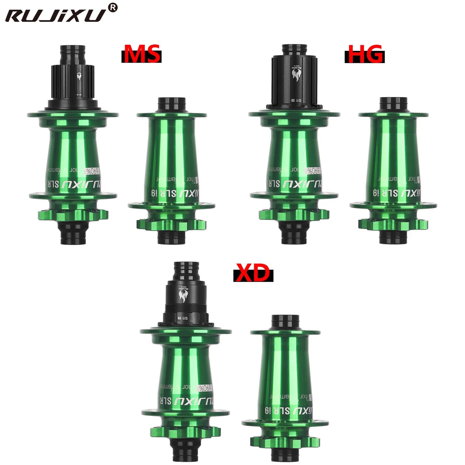 green RUJIXU SLR I9 690 Click Hub 7 Bearing MTB Mountain Bike Hub Front Rear 32Holes QR TA BOOST Disc Brake Bicycle MS/XD Hubs
