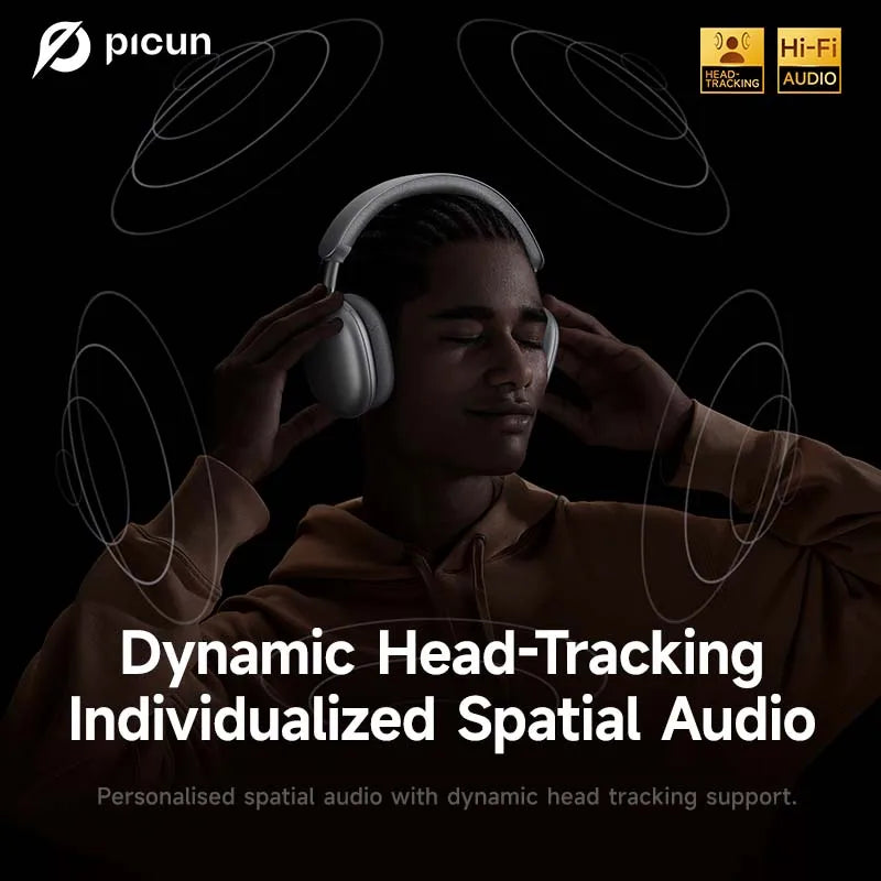 Picun F8MAX ANC Wireless Headphone 59dB Hybrid Active Noise Canceling Spatial Audio Earphone Bluetooth 6.0 Over Ear Headset 180H
