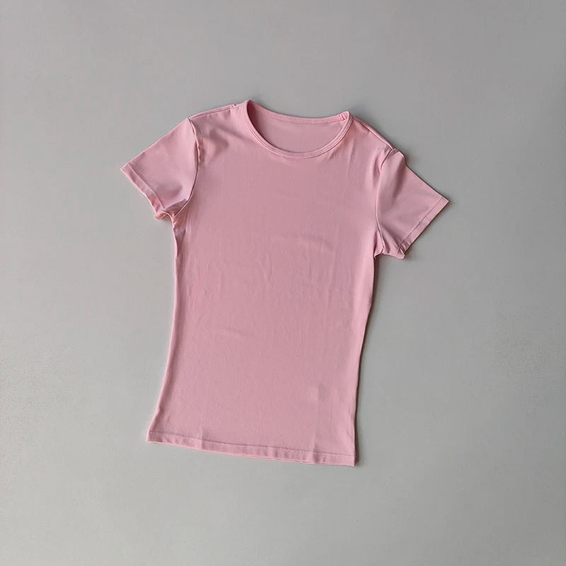 Nude-sensing Solid Color Yoga Clothes for Short-sleeved Women's Quick-drying Elastic Tight T-shirt Fitness Clothes Top Clothing