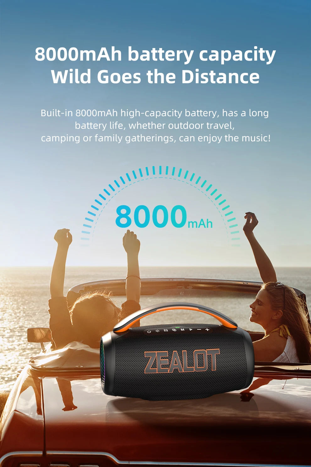 zealot-P12 Speaker 60W Bluetooth Speaker Portable Speaker with 10-Hour Playtime, Portable Handle, for Camping, Party,TWS,AUX