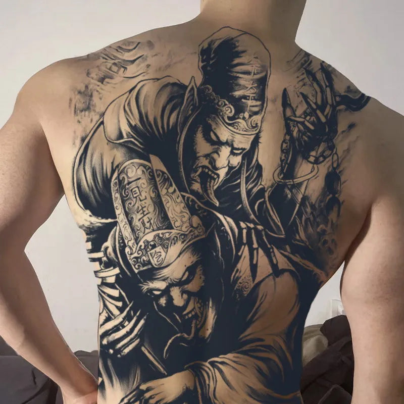 Magic Juice Ink Waterproof Tattoo Stickers Full Back Large Size Herbal Juice Temporary Tattoos Men Body Art Dragon Tiger