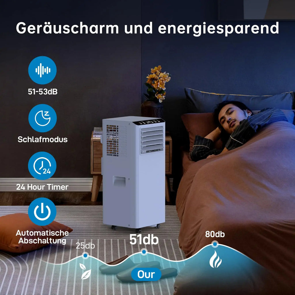 7000 BTU Portable Air Conditioner, 3-in-1 Cooling Dehumidifier & Fan, 2 Speeds, No External Unit, Quiet For Rooms Up To 30 m²
