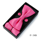 HUISHI Classic Black Bowtie Bow Ties For Mens Butterfly Bowknot Pocket Square Cufflinks Suit Set Bussiness Accessories Gift Box