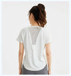 STOUREG Women's Loose Mesh Sports T Shirt Quick Dry Short Sleeve Yoga T Shirt Pilates Running Sports Fitness Short Sleeve