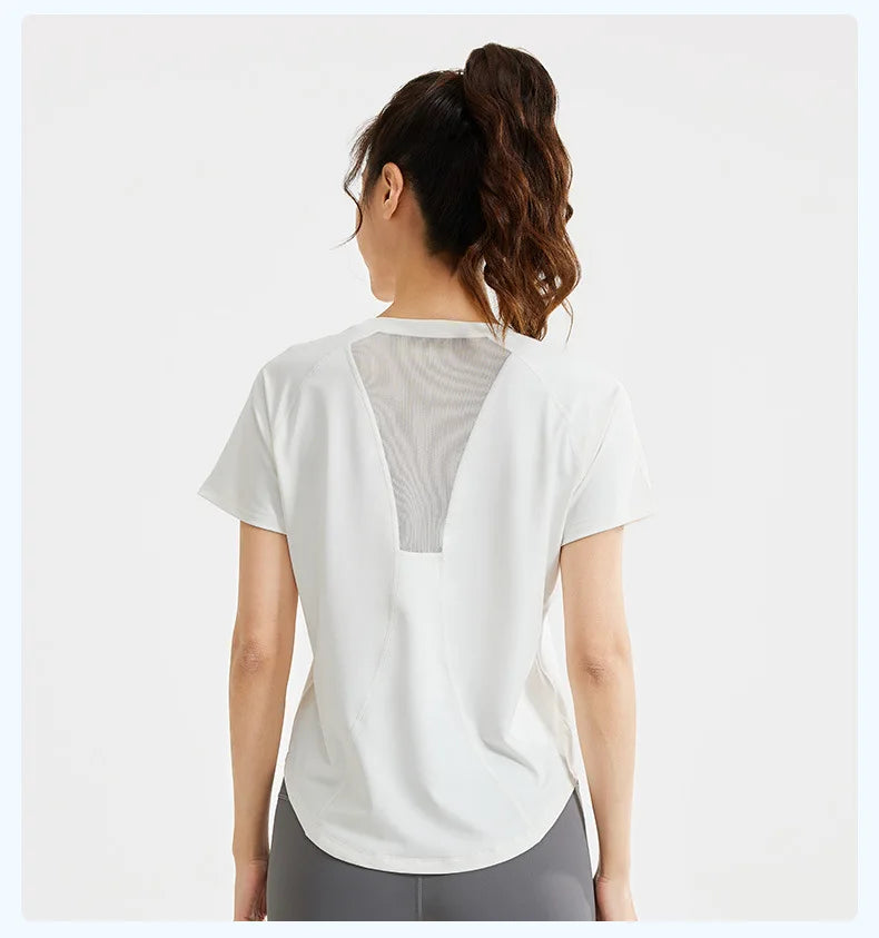 STOUREG Women's Loose Mesh Sports T Shirt Quick Dry Short Sleeve Yoga T Shirt Pilates Running Sports Fitness Short Sleeve