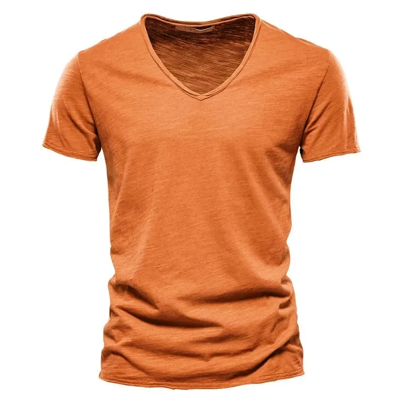 Spring Summer Cotton T Shirts Men 2025 Simple VNeck Stretch Solid New Tops Clothing Casual Tshirt Man Streetwear Cool Tee Shirts