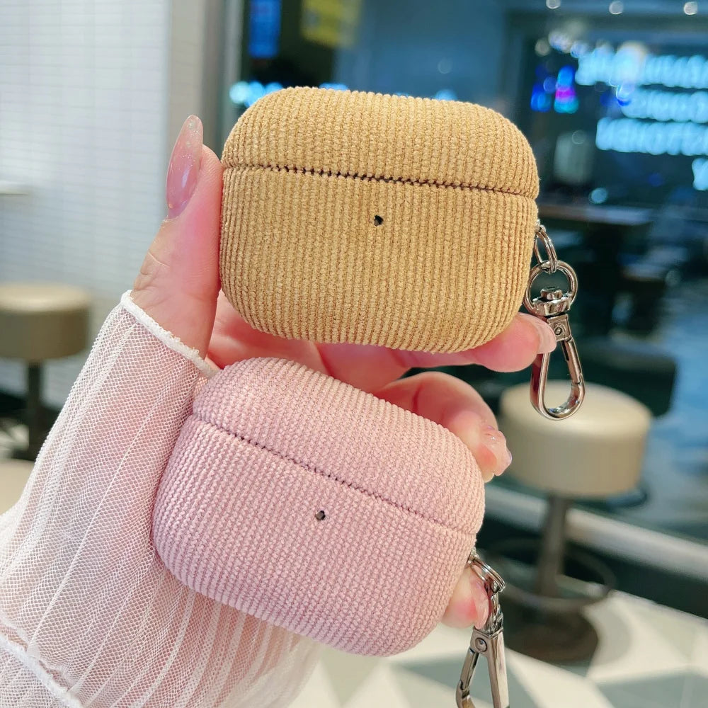 Winter Matte Corduroy Fabric Hook Earphone Case For Apple Airpods 1 2 3 4 Pro 3 2 Wireless Bluetooth Earphone Anti Scratch Cover