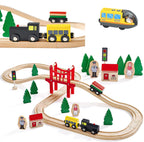 Magnetic Electric Train Car Locomotive Wooden Track Slot Diecast Railway With Two Carriages Train Wood Kid Toy Biro Leduo Track