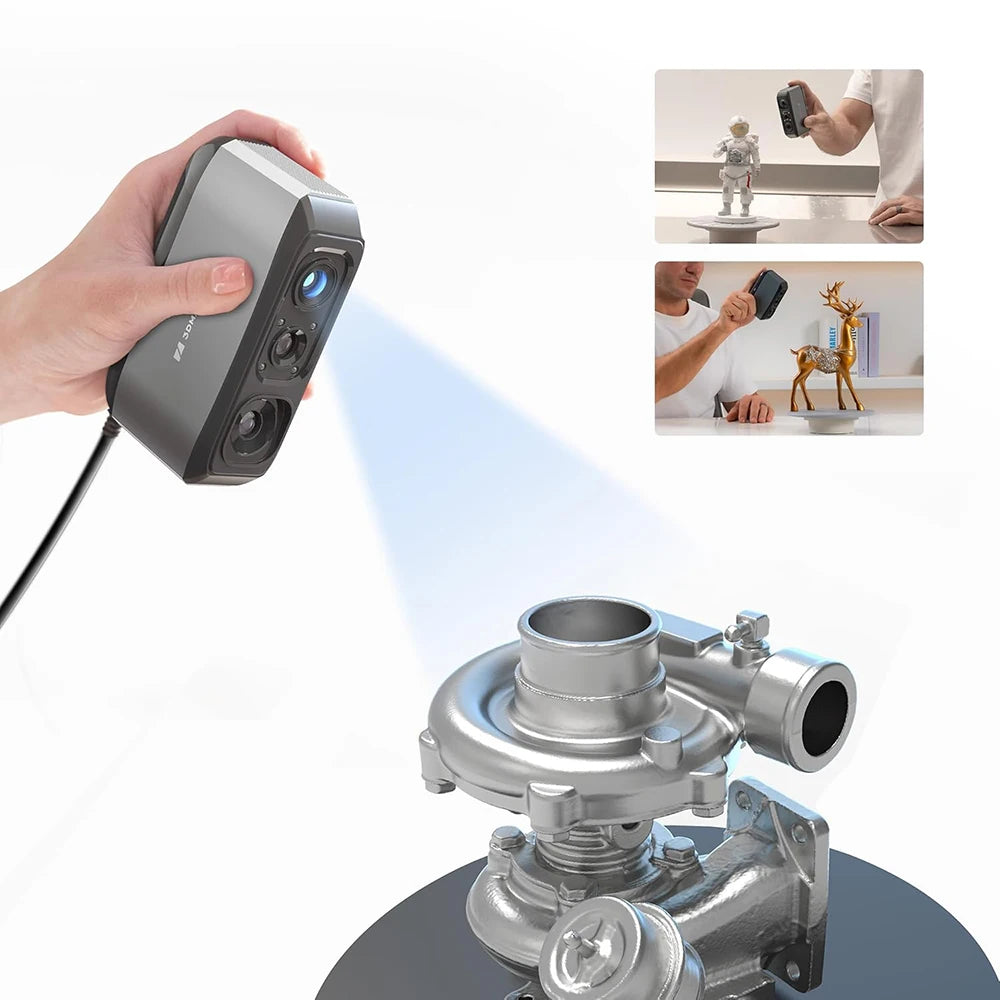 3DMakerpro Moose 3D Scanner, Al Visual Tracking, 0.07mm Resolution, 0.03mm Accuracy, Blue LED Light Source, 24-bit Color Camera, 10fps Frame Rate, Anti-Shake Lenses, Compatible with Windows/MacOS - Premium Version, Marker Fre