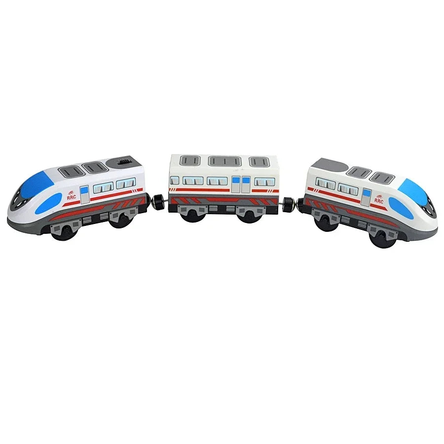 Magnetic Electric Train Car Locomotive Wooden Track Slot Diecast Railway With Two Carriages Train Wood Kid Toy Biro Leduo Track