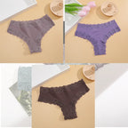 FINETOO 3Pcs Women Cotton Underwear Panties Sexy Lace Brazilian Briefs Low Waist Floral Solid Color G-string Breathable Lingerie