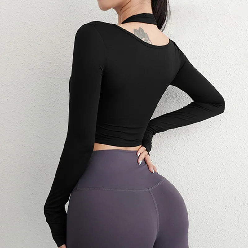 Cloud Rise Women Yoga Shirts Sports Workout T-Shirt Sexy Girl Long Sleeve Blouse Gym Fitness Crop Top Autumn Winter Sportswear