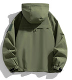 Windbreakers Men Hooded Jacket Zipper Coat Cargo Waterproof Black Bomber Camping Loose Thin Softshell Hooded Hiking Jacket