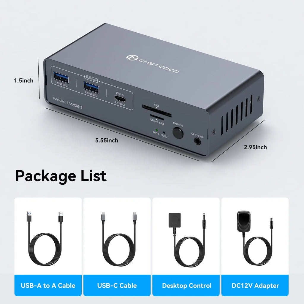 KVM Docking Station 4K120Hz Displayport USB C KVM Switch 2 Monitors 2 Computers,with 10Gbps USB 3.2 ports SD/microSD Card Slots