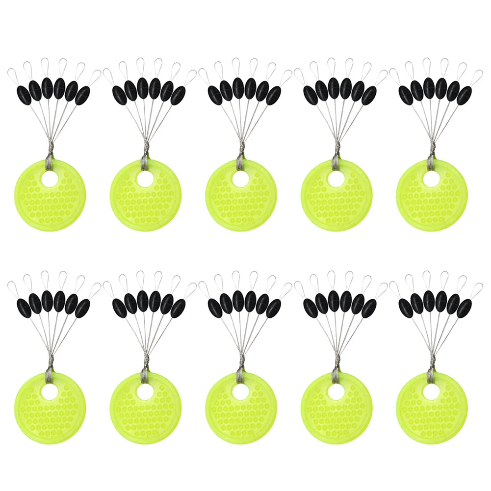 60/120PCS 10/20 Group Set Rubber Silicon Space Bean Sea Carp Fly Fishing Black Rubber Oval Stopper Fishing Float Fishing Bobber