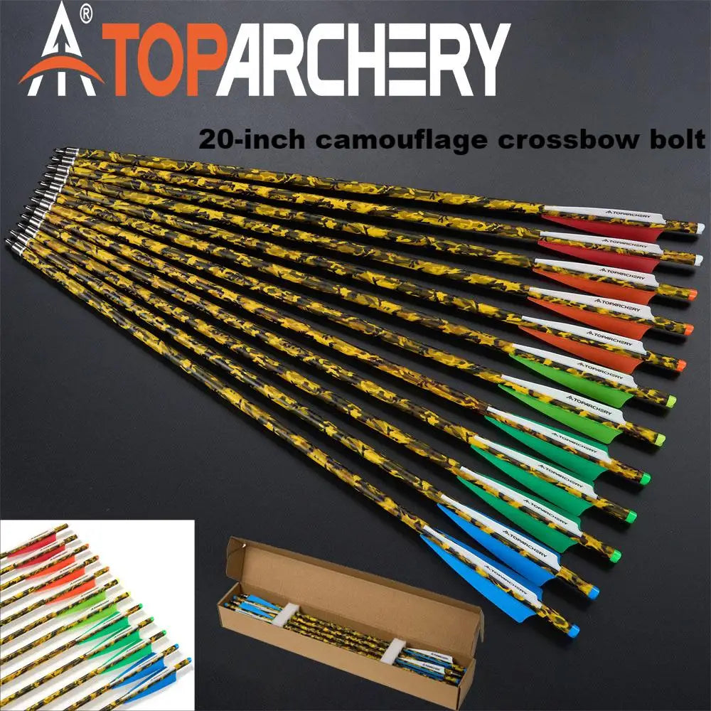 6/12/24pcs 20'' Archery Crossbow Bolt Carbon Arrow with 4-inch Feather ID7.6mm  Outdoor Hunting Sports Practice Crossbow Arrows