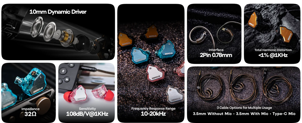 7Hz x Crinacle Zero :2 Updated 10mm Dynamic Driver IEM Wired Earbuds Earphones Gaming Earbuds with OFC IEM Cable for Musician
