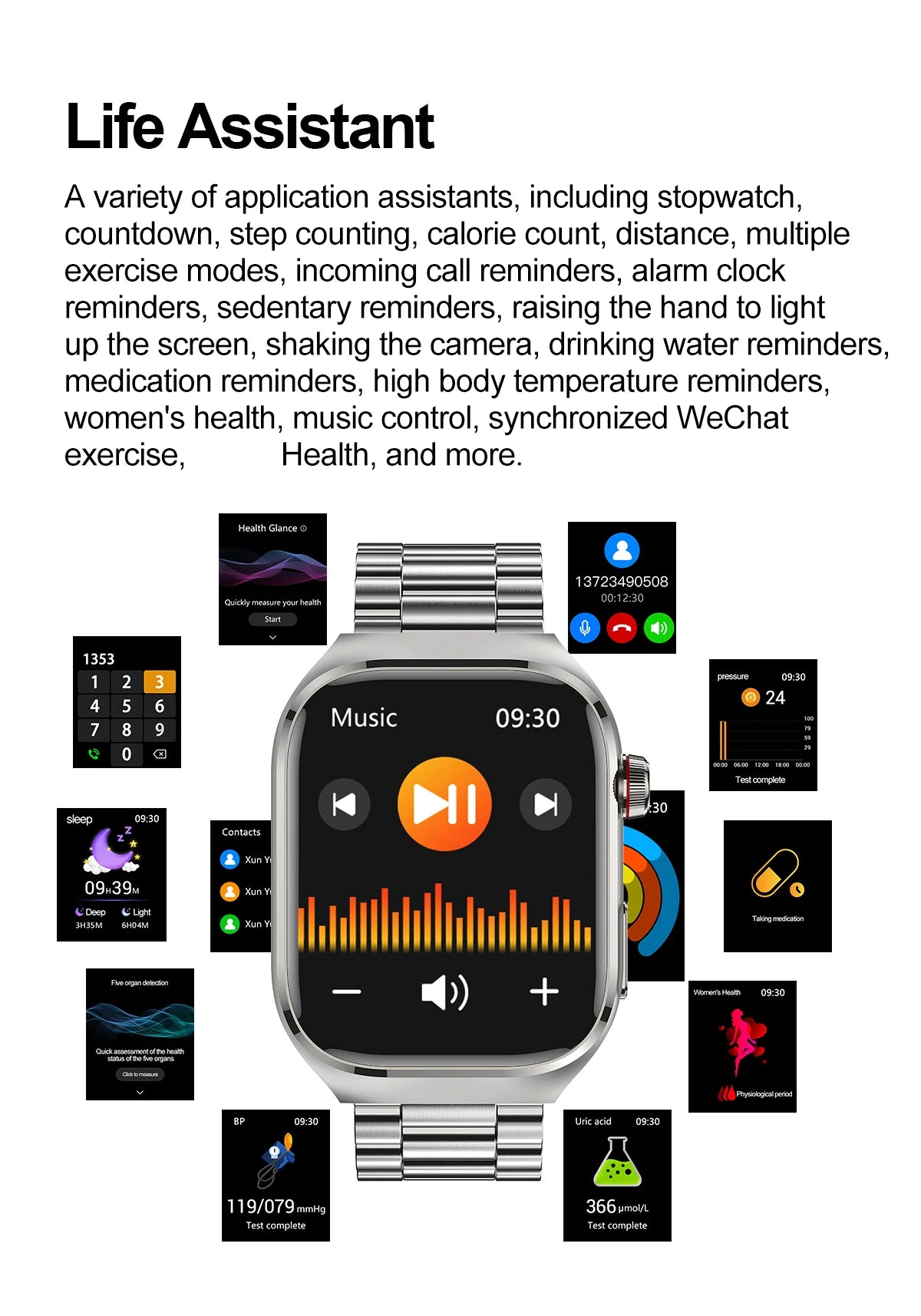 2026 New Nursing Grade Uric acid Blood lipids Smart Watch Men ECG+PPG Blood Pressure Heart Rate Bluetooth Call Health Smartwatch