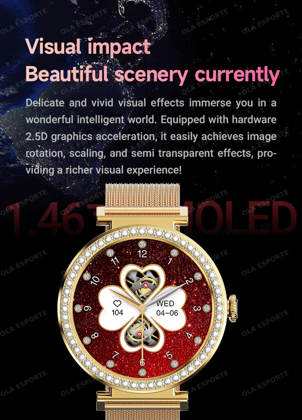 Fashion Zircon Smart Watch 1.46" AMOLED Screen 5.4 Bluetooth Call Heart Rate Temperature Monitoring Women Smartwatch Pedometer