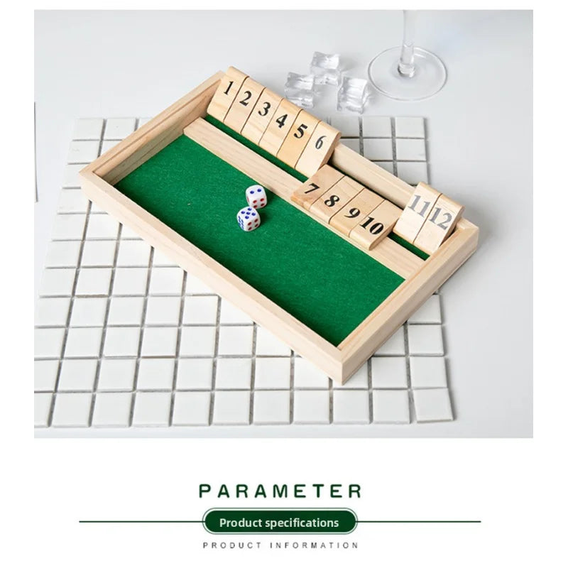 Wooden Shut Box Dice Board Game Classic Tabletop Version With 12 Numbers Pub Style Traditional Family Party Board Game Indoor