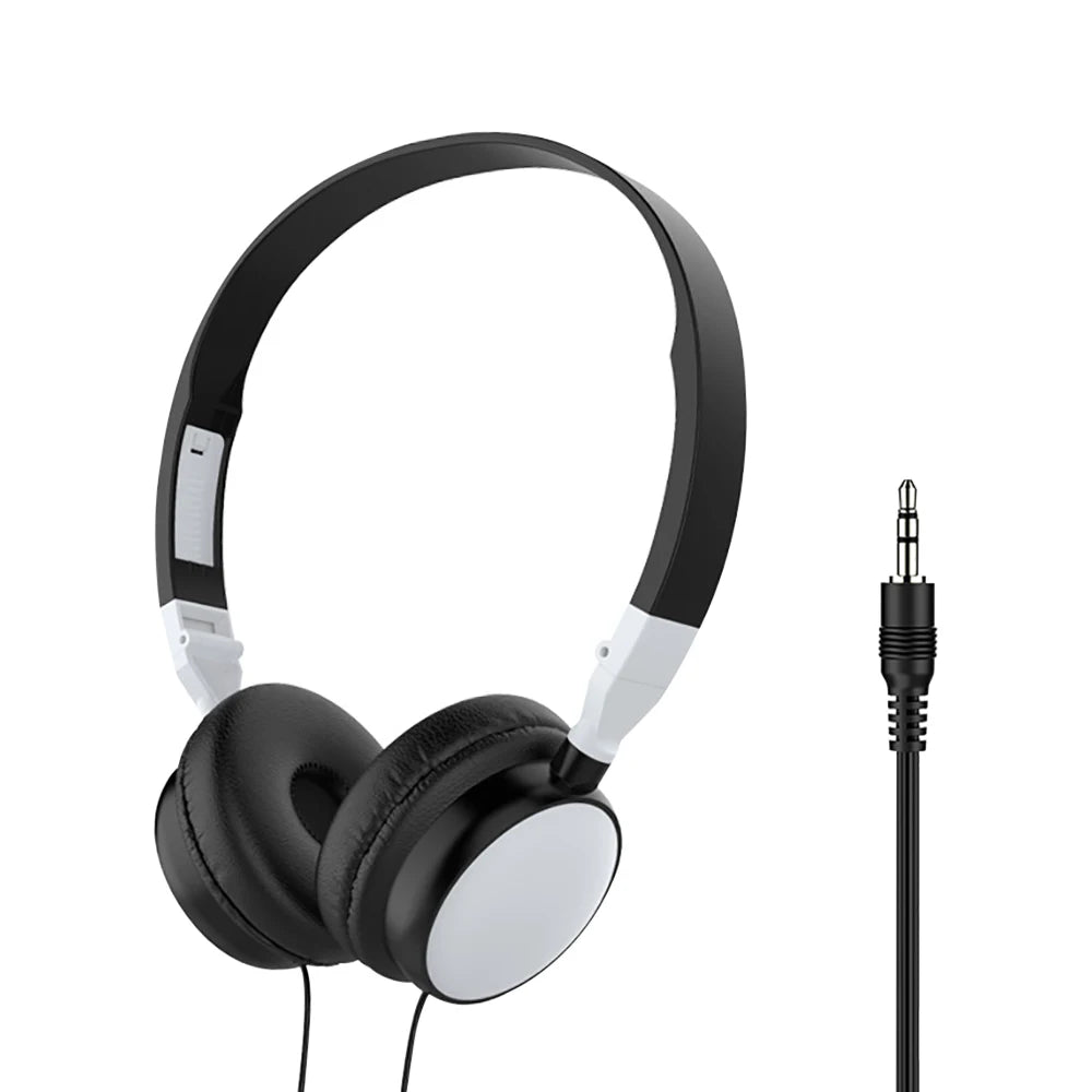3.5mm Plug Wired Headphones Foldable Head Mounted Headset Earphone Headphones Stereo Foldable Sport Earphone for Phone/Tablet