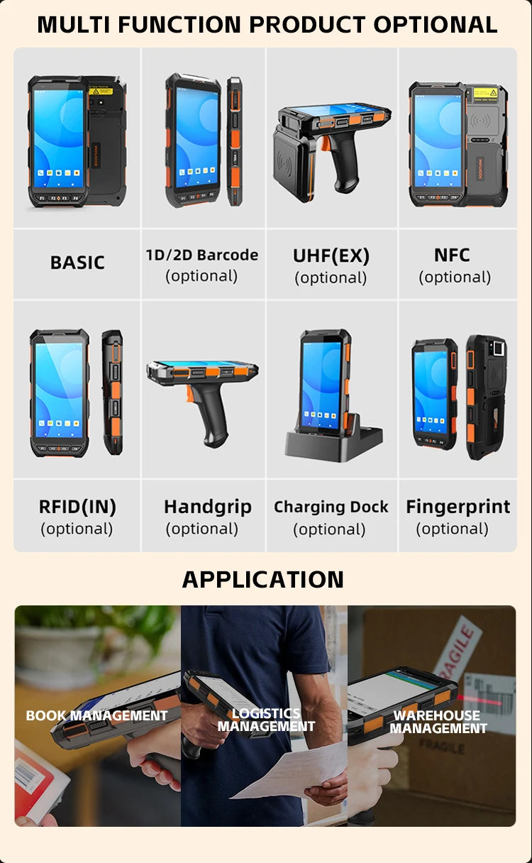 5.5inch Portable Handgrip Android 13 PDAS Rfid Reader Scanner Rug Handheld Barcode Scanner with 8000mah 64g Octa Core WiFi NFC