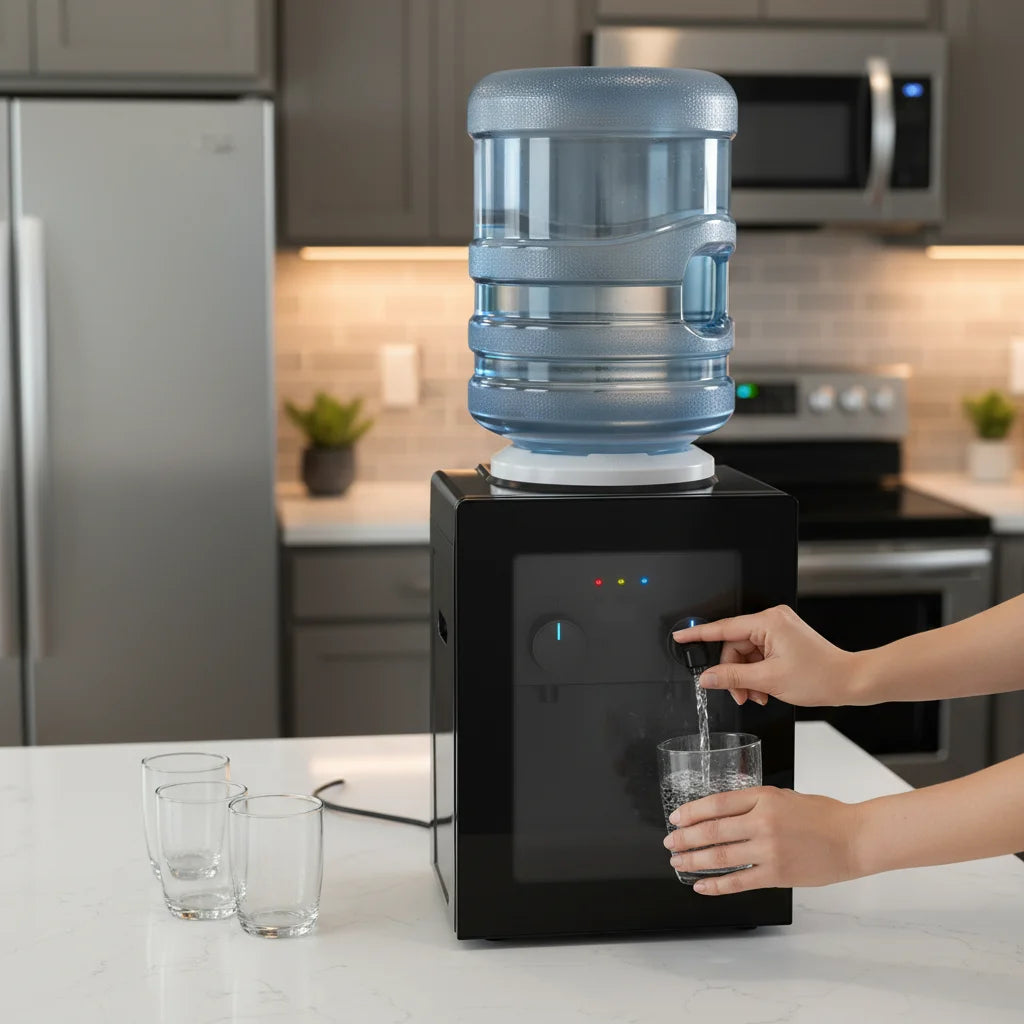 Compact Electric Water Cooler Fast Heating Hot Cold Desktop Dispenser with Removable Basin for Home Office Bedroom Use